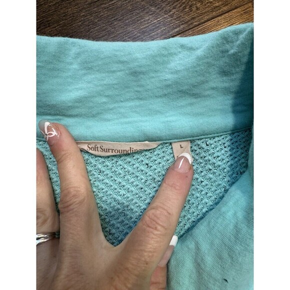 Soft Surroundings Luxe Sherpa Pullover L 1/4 Zip Fleece Sweatshirt GREEN Plush - Picture 5 of 7